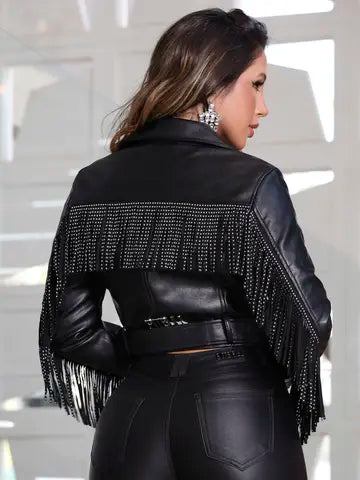 JAQUETA CONCEITO PRETA COM FRANJAS E ACABAMENTO PREMIUM PIT BULL JEANS