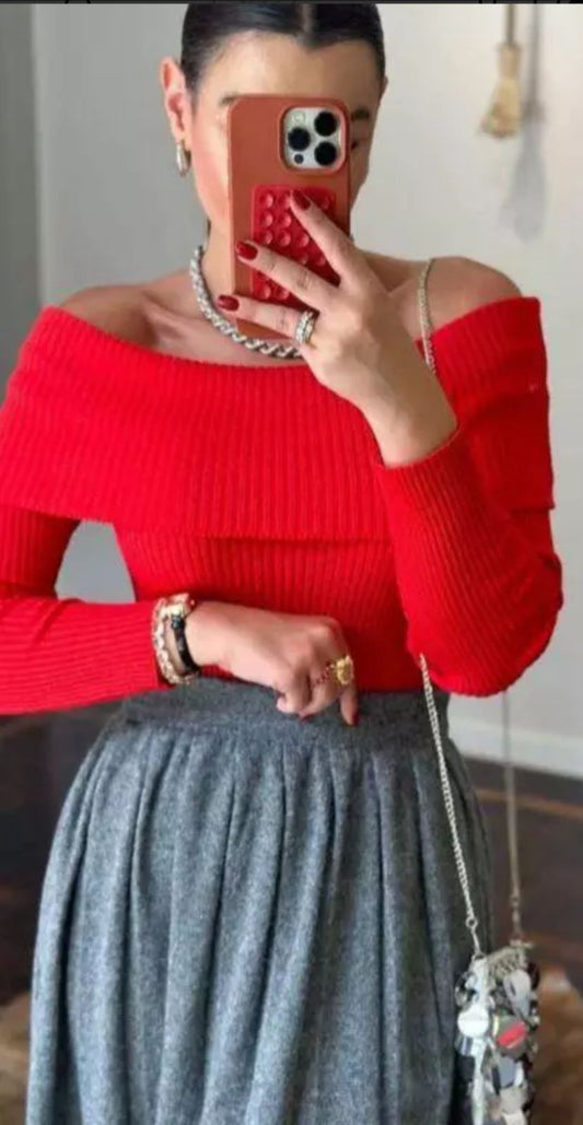 Blusa Ombro a Ombro em Tricô