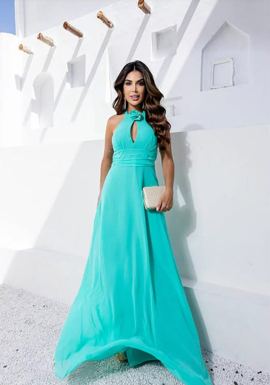 Vestido Longo com aplique Flor