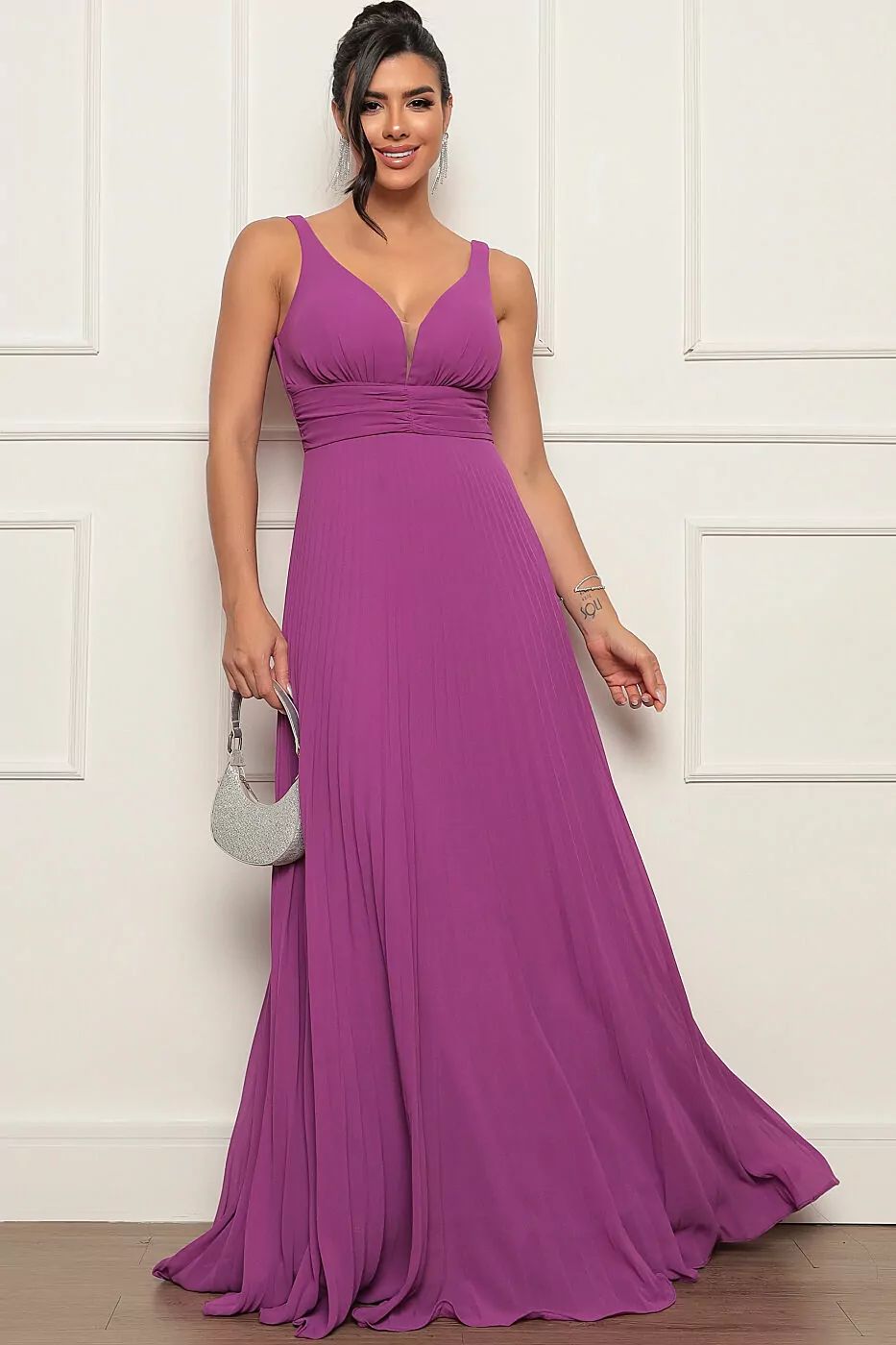 VESTIDO DE FESTA CHIFFON PLISSADO BIANCA