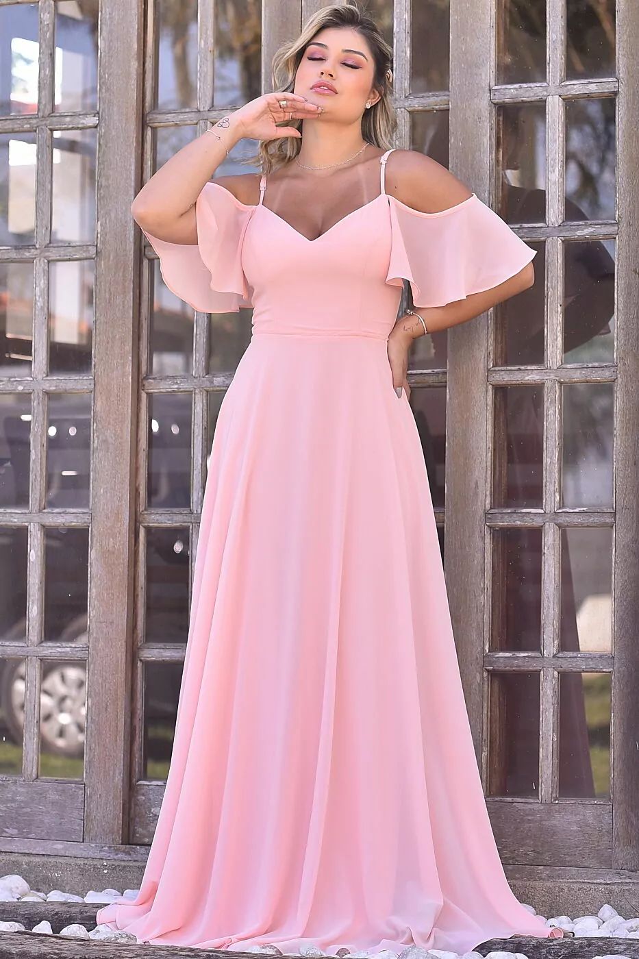 VESTIDO ESTELA CHIFFON OMBRO ABERTO