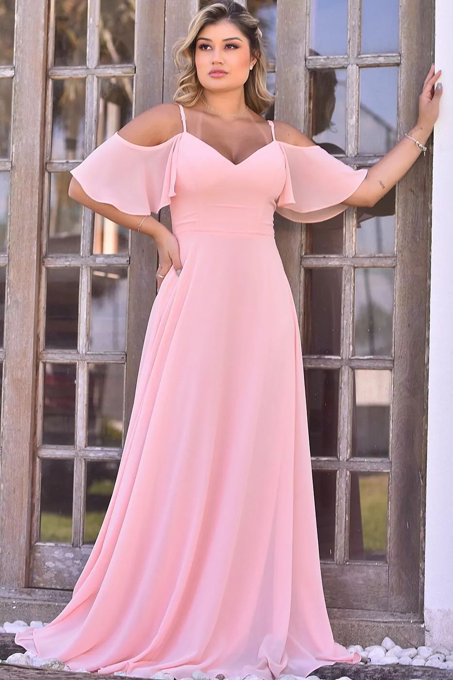 VESTIDO ESTELA CHIFFON OMBRO ABERTO