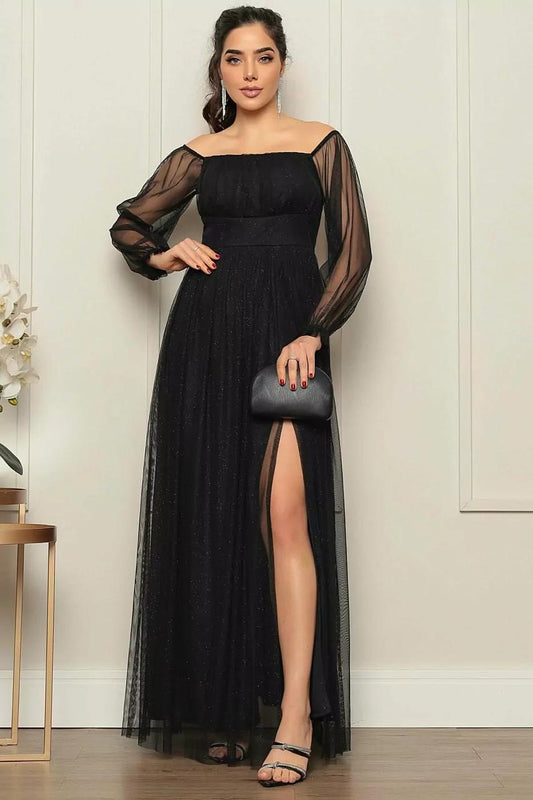 Vestido GLITER em Tule, Manga longa