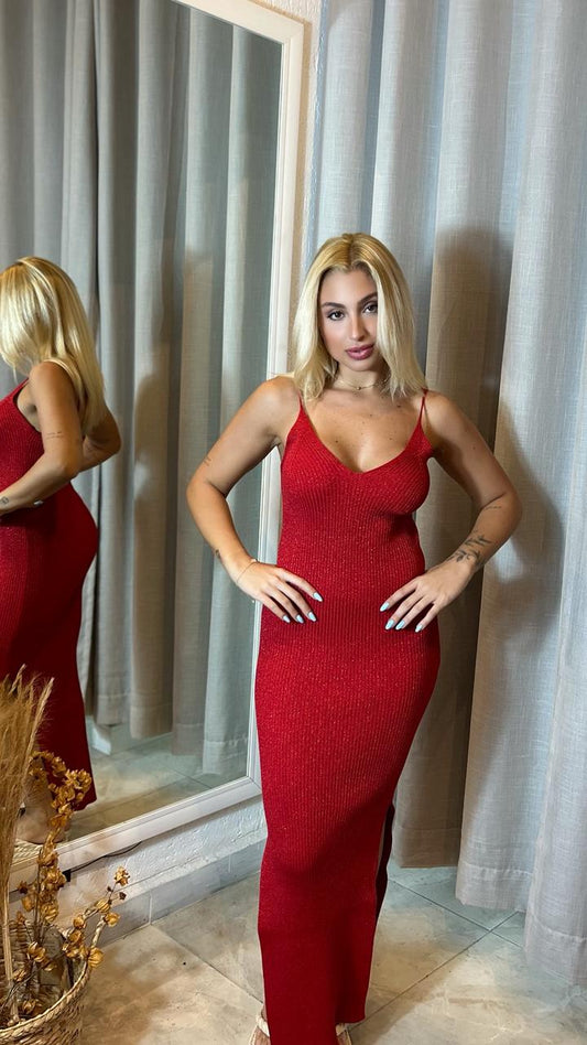 Vestido midi em bandage lurex com Fendas laterais