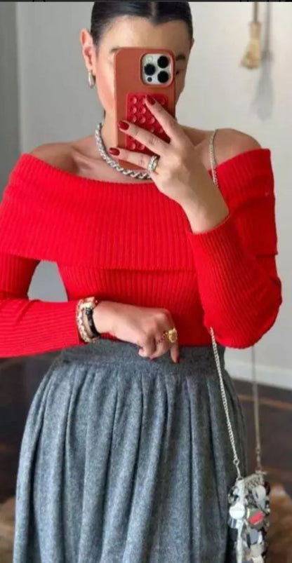 Blusa Ombro a Ombro em Tricô