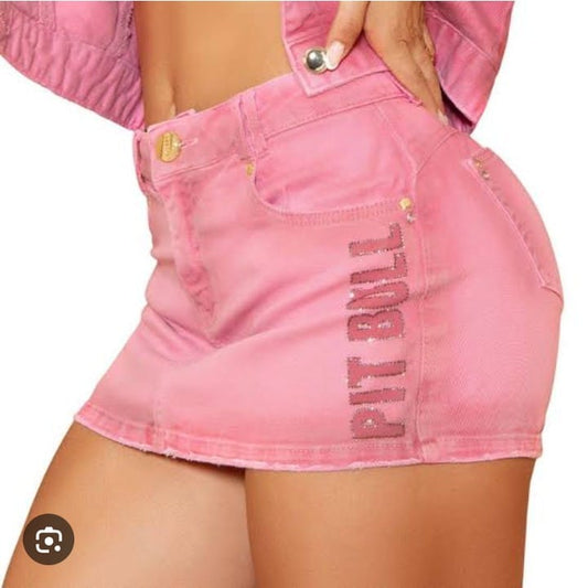 Short saia Jeans Rosa Pitbull