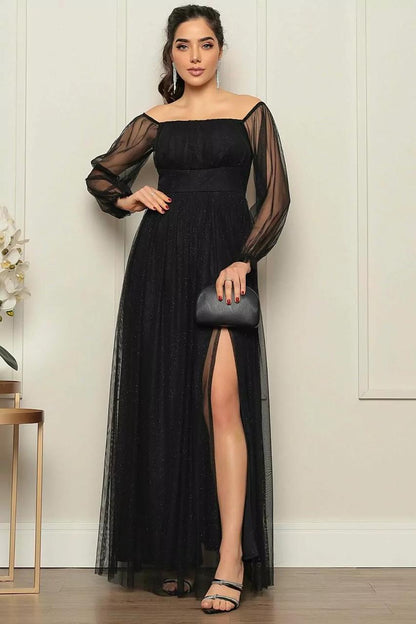 Vestido GLITER em Tule, Manga longa