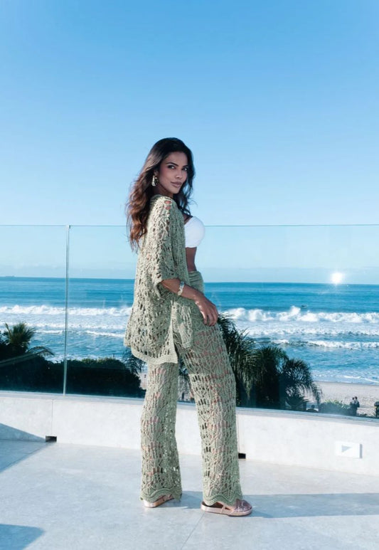 CONJUNTO KELLER EM TRICOT DE VERÃO CALÇA E BLUSA