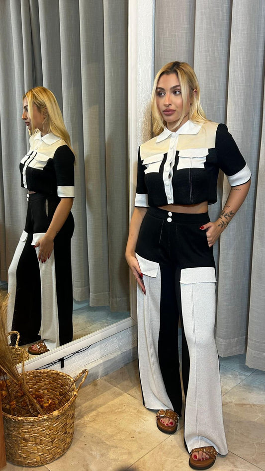 CONJUNTO GEORGIA CALÇA E BLUSA EM TRICOT DE VERÃO
