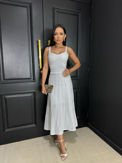 VESTIDO PRISCILA EM FIOS DOURADOS DE TRICOT