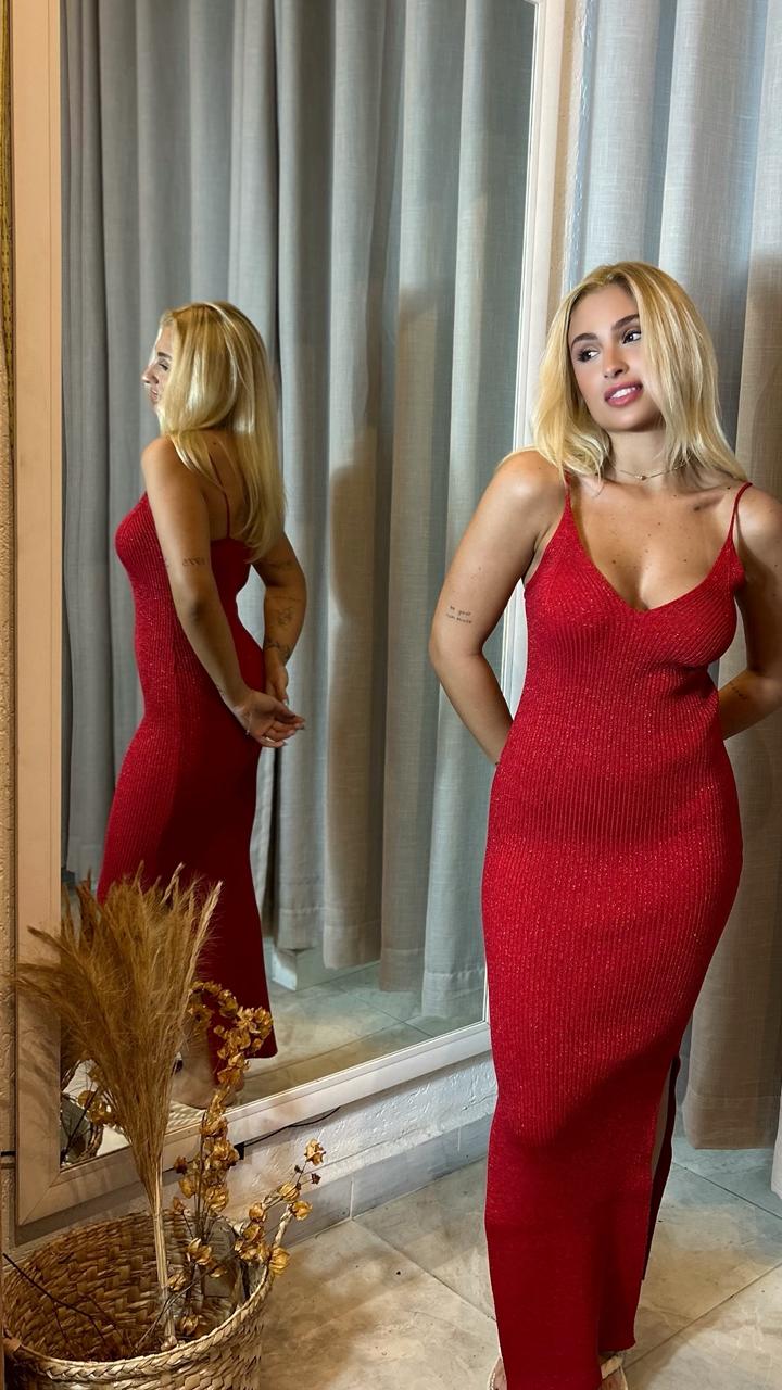 Vestido midi em bandage lurex com Fendas laterais