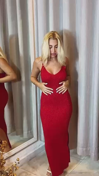 Vestido midi em bandage lurex com Fendas laterais